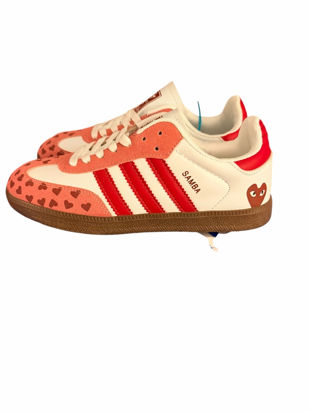 adidas Coral & White Heart-Print Retro Trainers - Picture 2 of 4